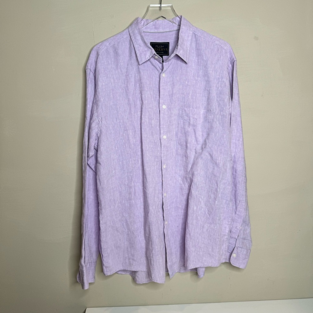 Jos A Bank Reserve Shirt 100% Linen Purple Button Front Long Sleeve